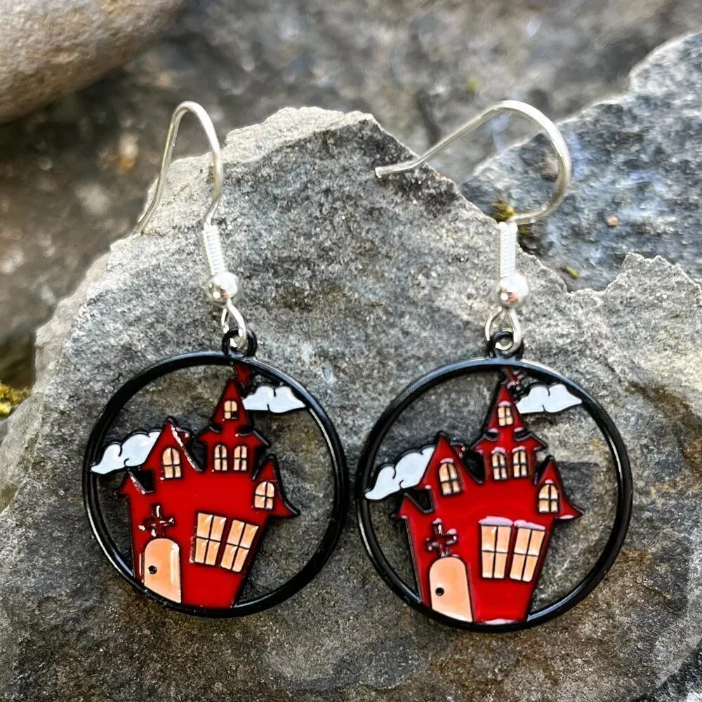 Haunted House Halloween Drop Earrings - Picture 4 of 5